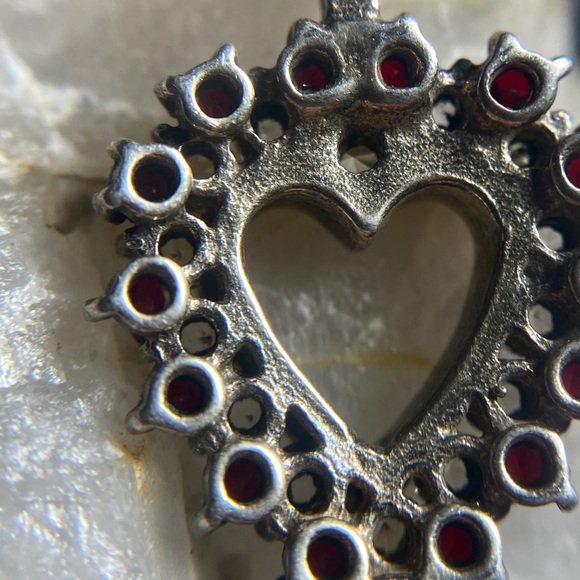 Sterling Silver Gemstone Heart Pendant - Unstamped - Picture 8 of 9